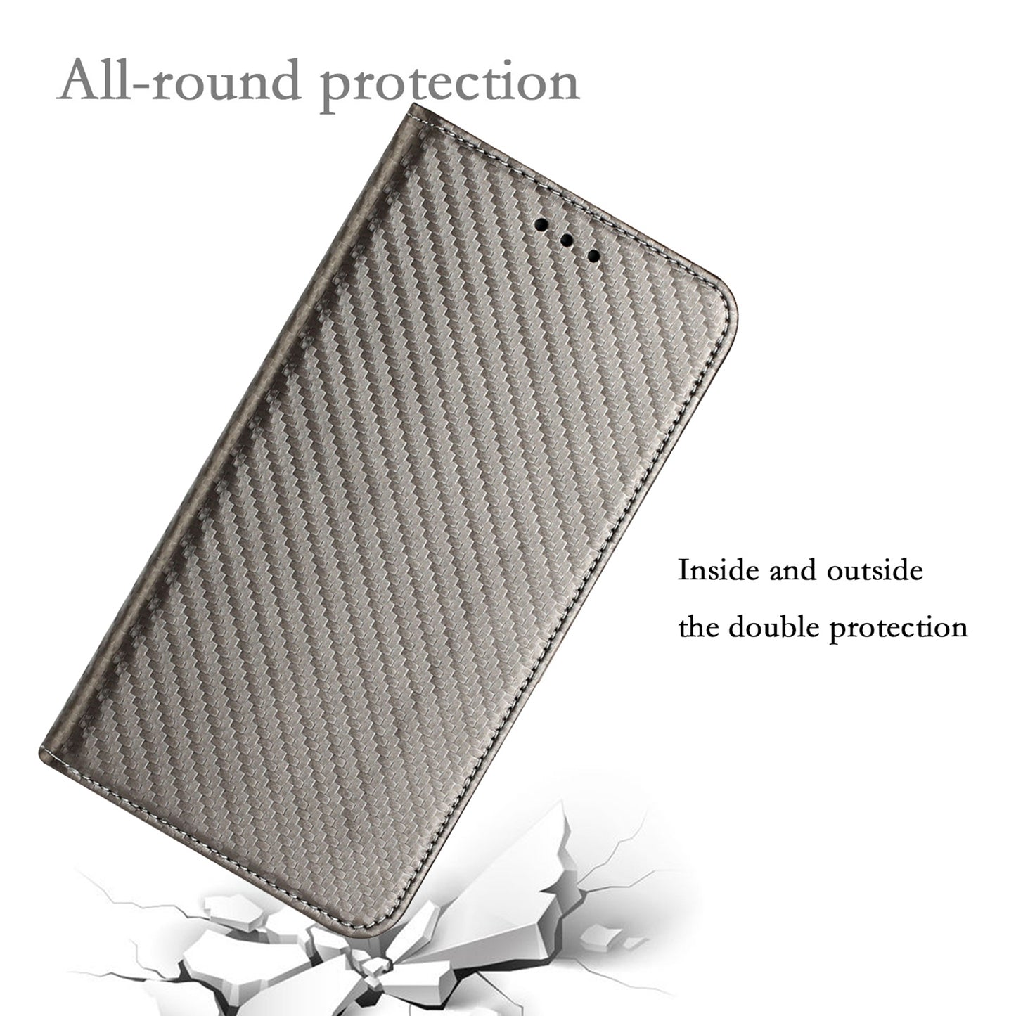 Anti-fall Carbon Fiber Texture Stand Wallet Design Auto-absorbed Leather Case Cover with Hand Strap for Oppo A16 / A16s / A54s