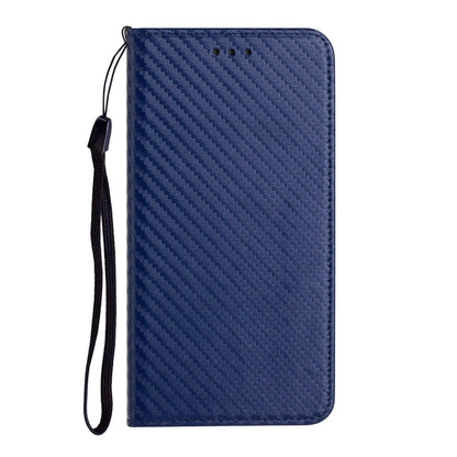 Anti-fall Carbon Fiber Texture Stand Wallet Design Auto-absorbed Leather Case Cover with Hand Strap for Oppo A16 / A16s / A54s