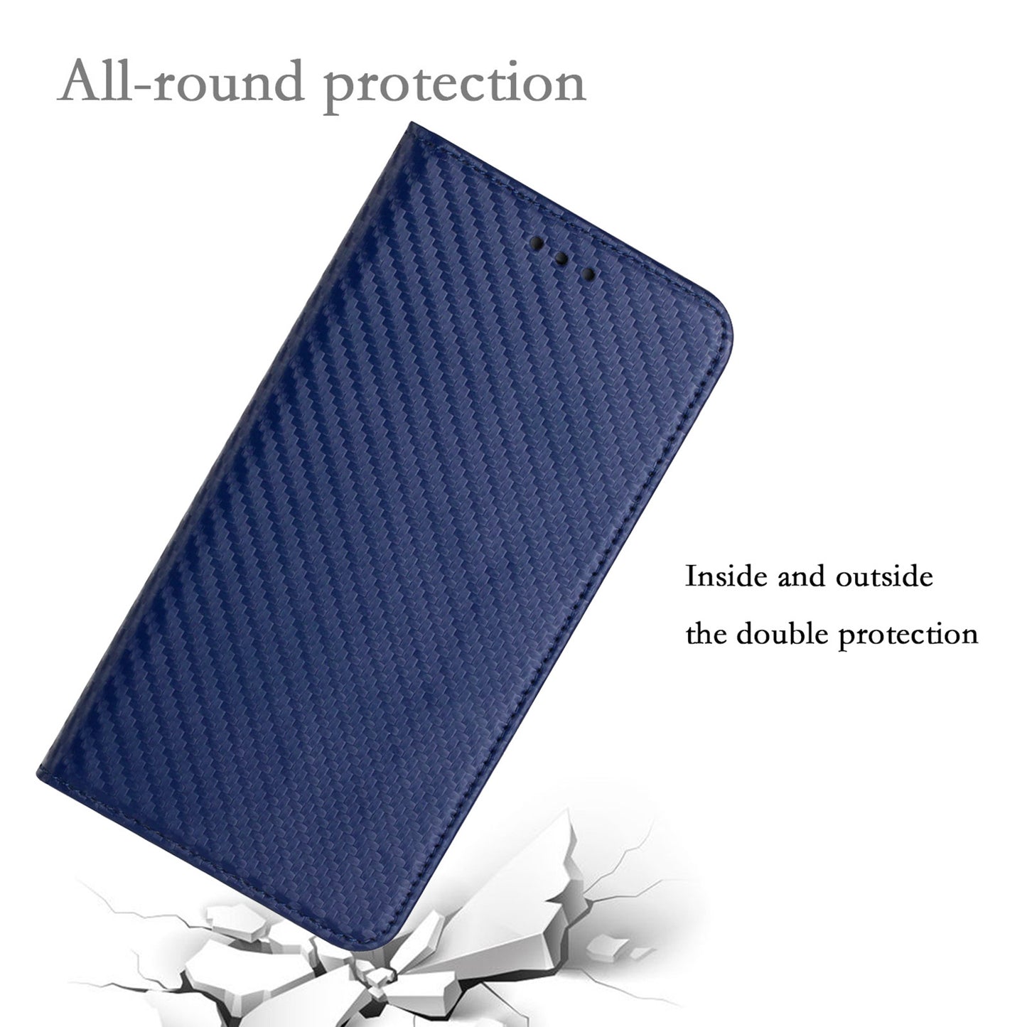 Anti-fall Carbon Fiber Texture Stand Wallet Design Auto-absorbed Leather Case Cover with Hand Strap for Oppo A16 / A16s / A54s