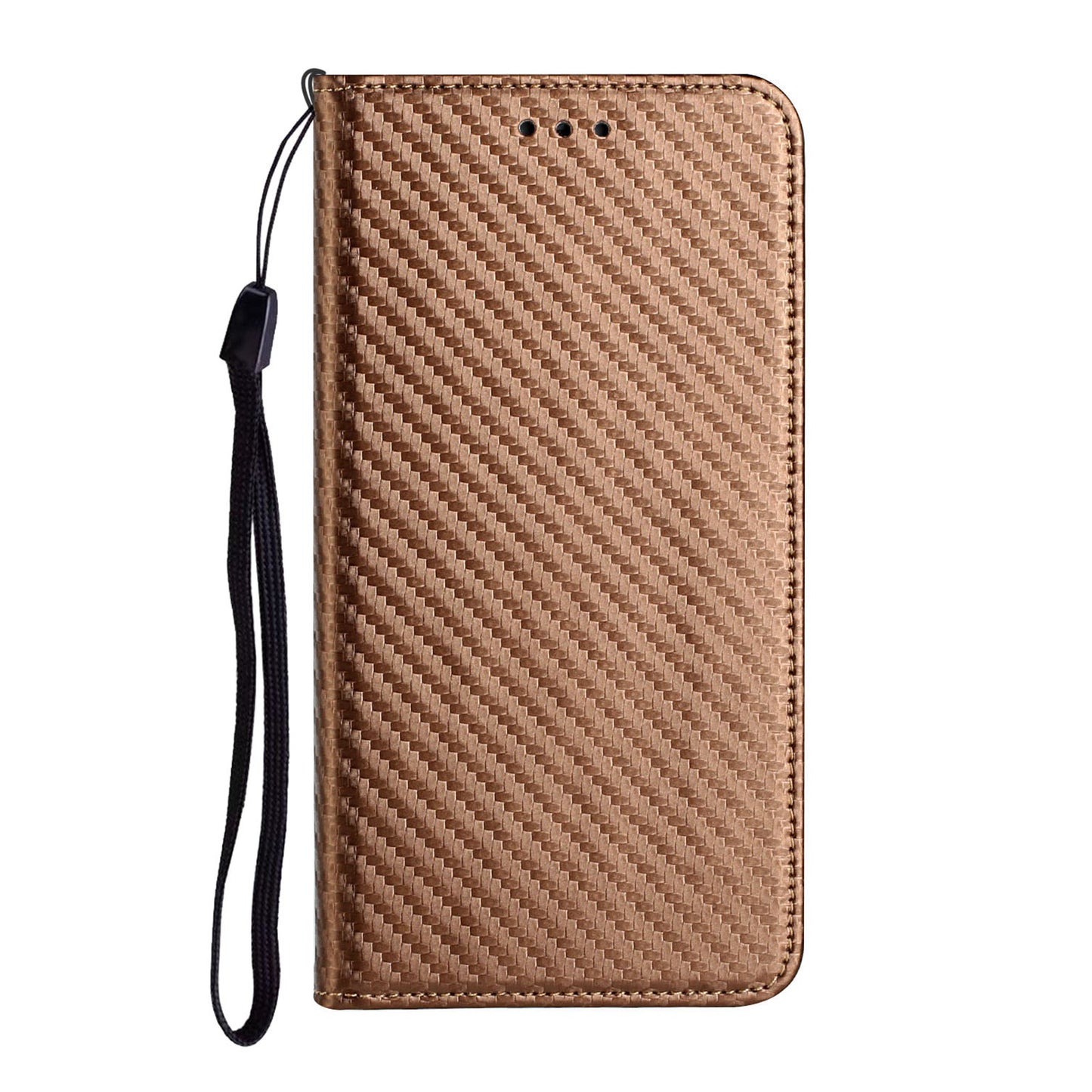 Anti-fall Carbon Fiber Texture Stand Wallet Design Auto-absorbed Leather Case Cover with Hand Strap for Oppo A16 / A16s / A54s