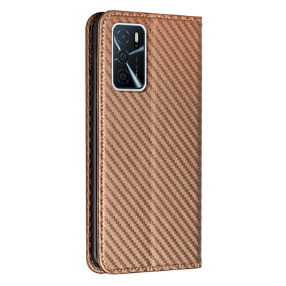 Anti-fall Carbon Fiber Texture Stand Wallet Design Auto-absorbed Leather Case Cover with Hand Strap for Oppo A16 / A16s / A54s