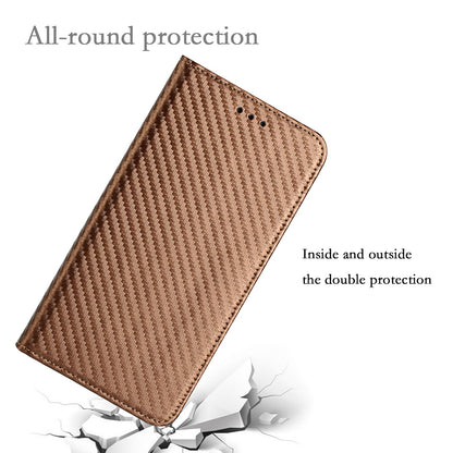 Anti-fall Carbon Fiber Texture Stand Wallet Design Auto-absorbed Leather Case Cover with Hand Strap for Oppo A16 / A16s / A54s