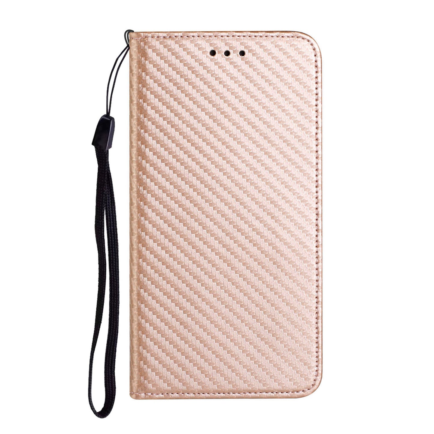 Anti-fall Carbon Fiber Texture Stand Wallet Design Auto-absorbed Leather Case Cover with Hand Strap for Oppo A16 / A16s / A54s