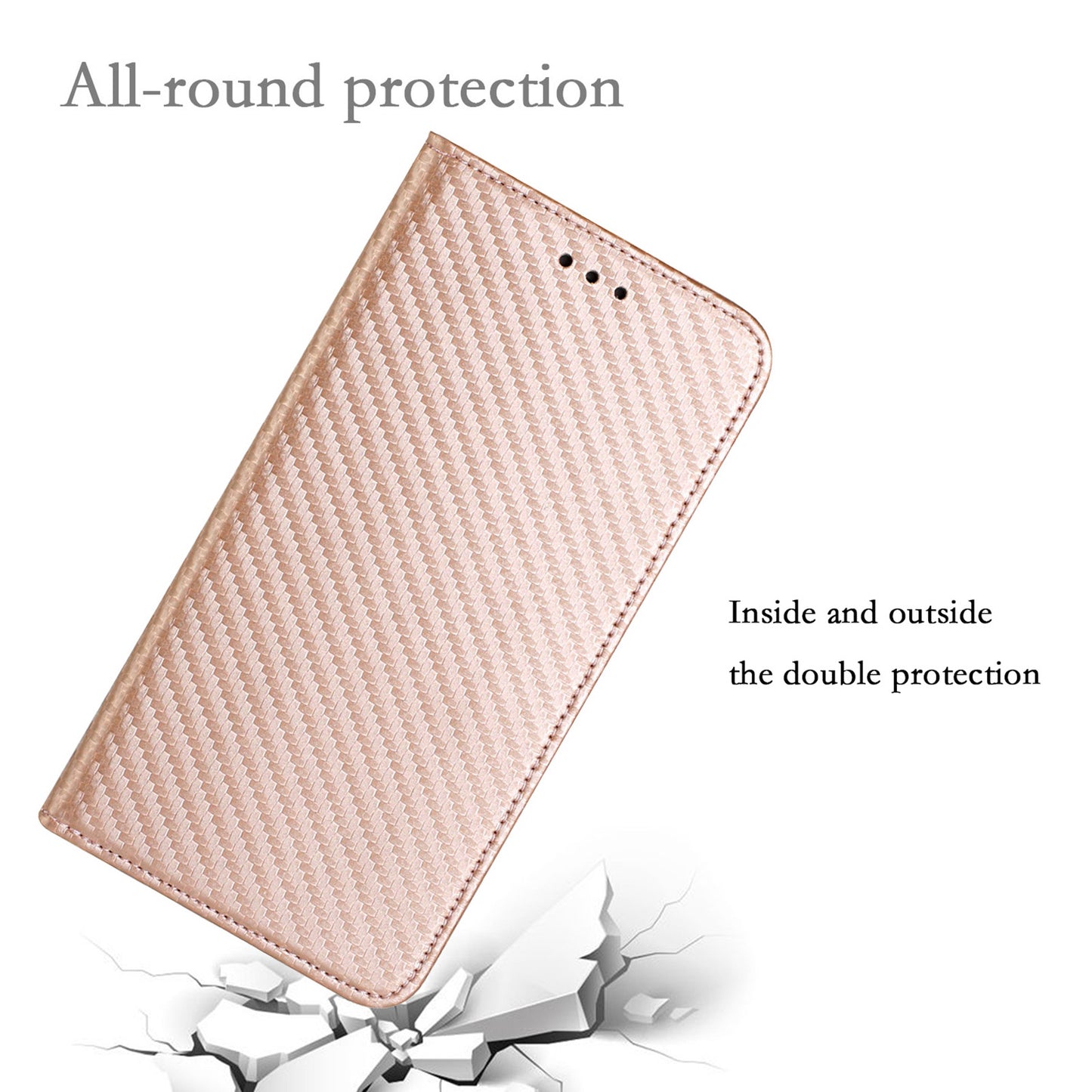 Anti-fall Carbon Fiber Texture Stand Wallet Design Auto-absorbed Leather Case Cover with Hand Strap for Oppo A16 / A16s / A54s