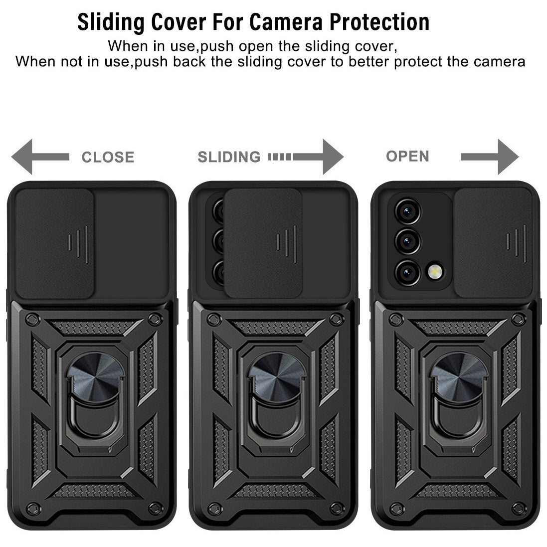 For Oppo A74 4G Camera Slide Cover Ring Holder Kickstand Shockproof PC + TPU Phone Case