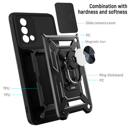 For Oppo A74 4G Camera Slide Cover Ring Holder Kickstand Shockproof PC + TPU Phone Case