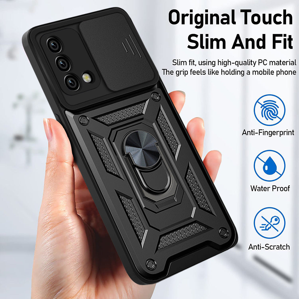 For Oppo A74 4G Camera Slide Cover Ring Holder Kickstand Shockproof PC + TPU Phone Case