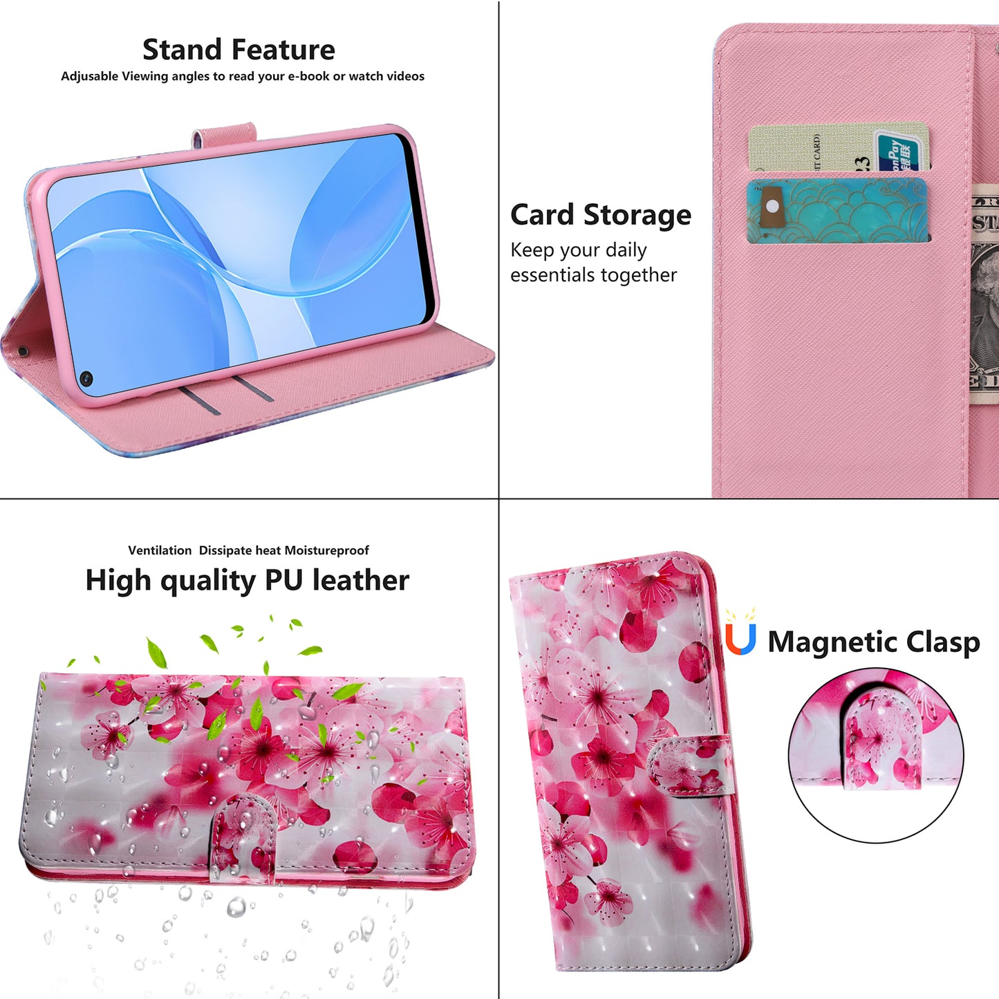 PU Leather Wallet Phone Cover 3D Pattern Printing Stand Flip Folio Case with Strap for Oppo A53 5G