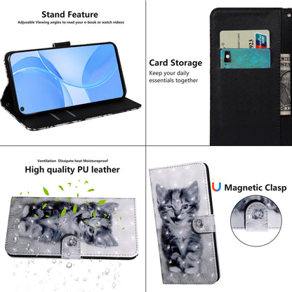 PU Leather Wallet Phone Cover 3D Pattern Printing Stand Flip Folio Case with Strap for Oppo A53 5G