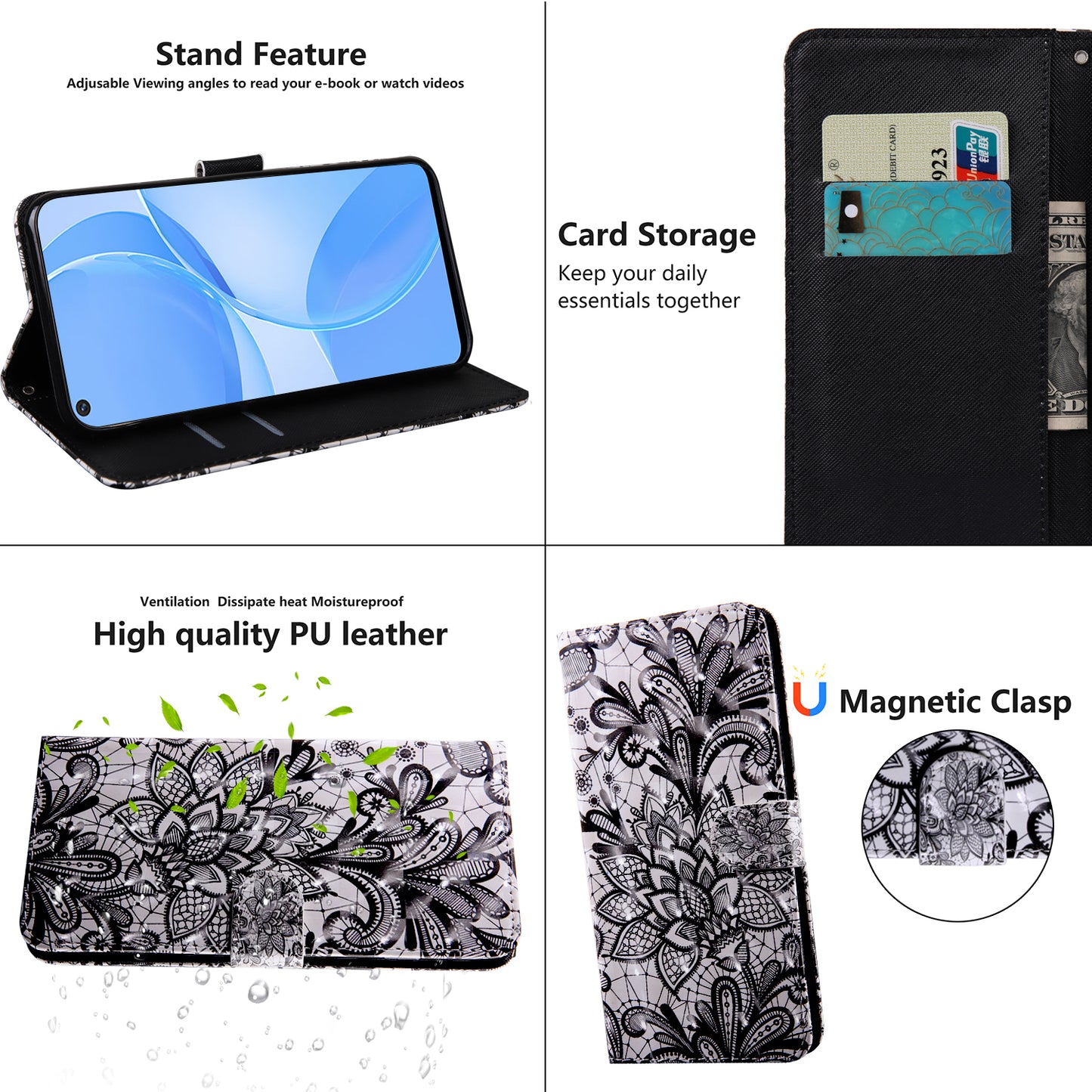 PU Leather Wallet Phone Cover 3D Pattern Printing Stand Flip Folio Case with Strap for Oppo A53 5G