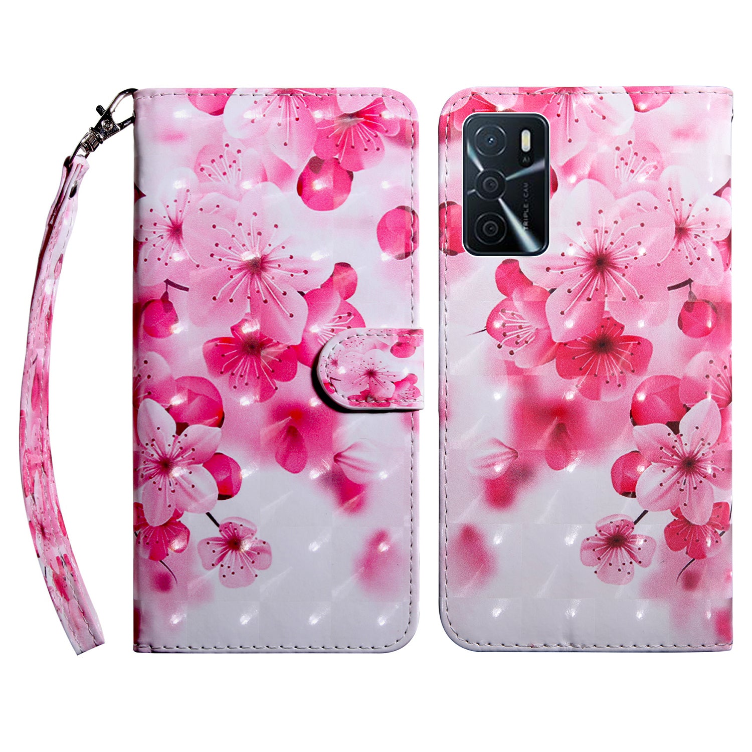 3D Pattern Printing PU Leather Soft TPU Inner Wallet Stand Flip Case with Strap for Oppo A16 / A16s / A54s / A54 4G / A55 5G