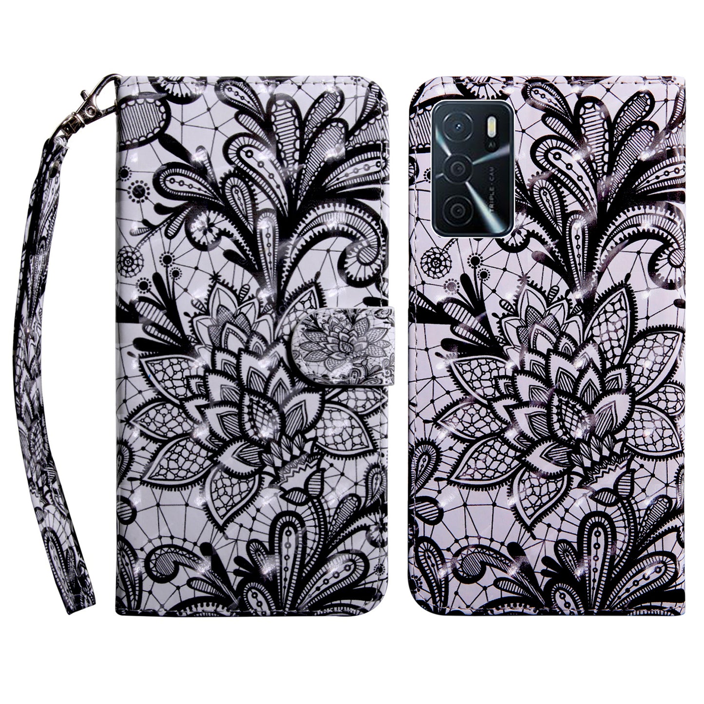 3D Pattern Printing PU Leather Soft TPU Inner Wallet Stand Flip Case with Strap for Oppo A16 / A16s / A54s / A54 4G / A55 5G