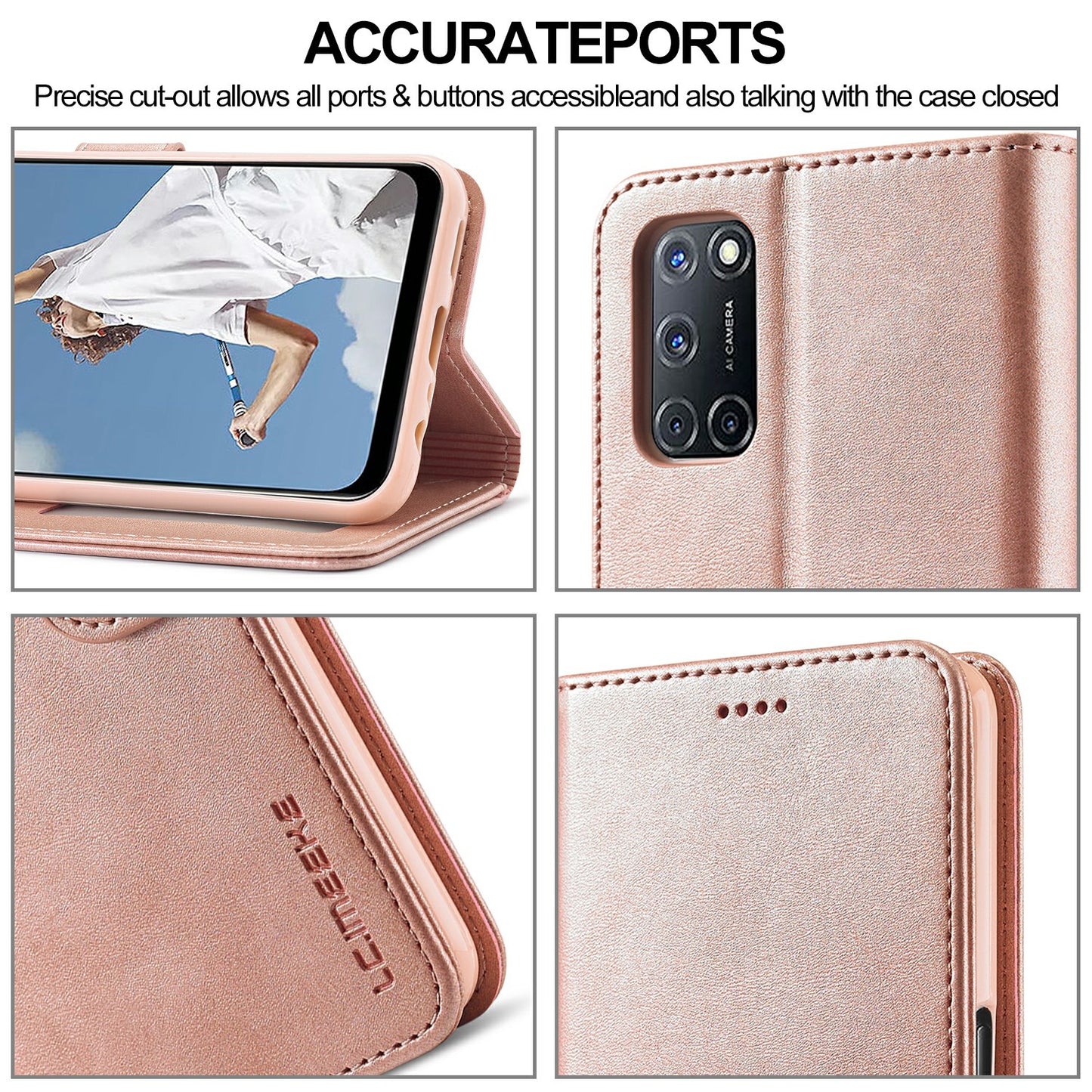 LC.IMEEKE PU Leather Wallet Stand Folio Flip Protective Phone Case Cover for Oppo A16/A54s/A16s/A56 5G