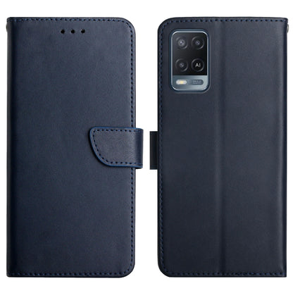 Nappa Texture Folio Flip Genuine Leather Phone Case Shockproof Magnetic Closure Stand Wallet Cover for Oppo A54 4G/A54s/A16/A16s