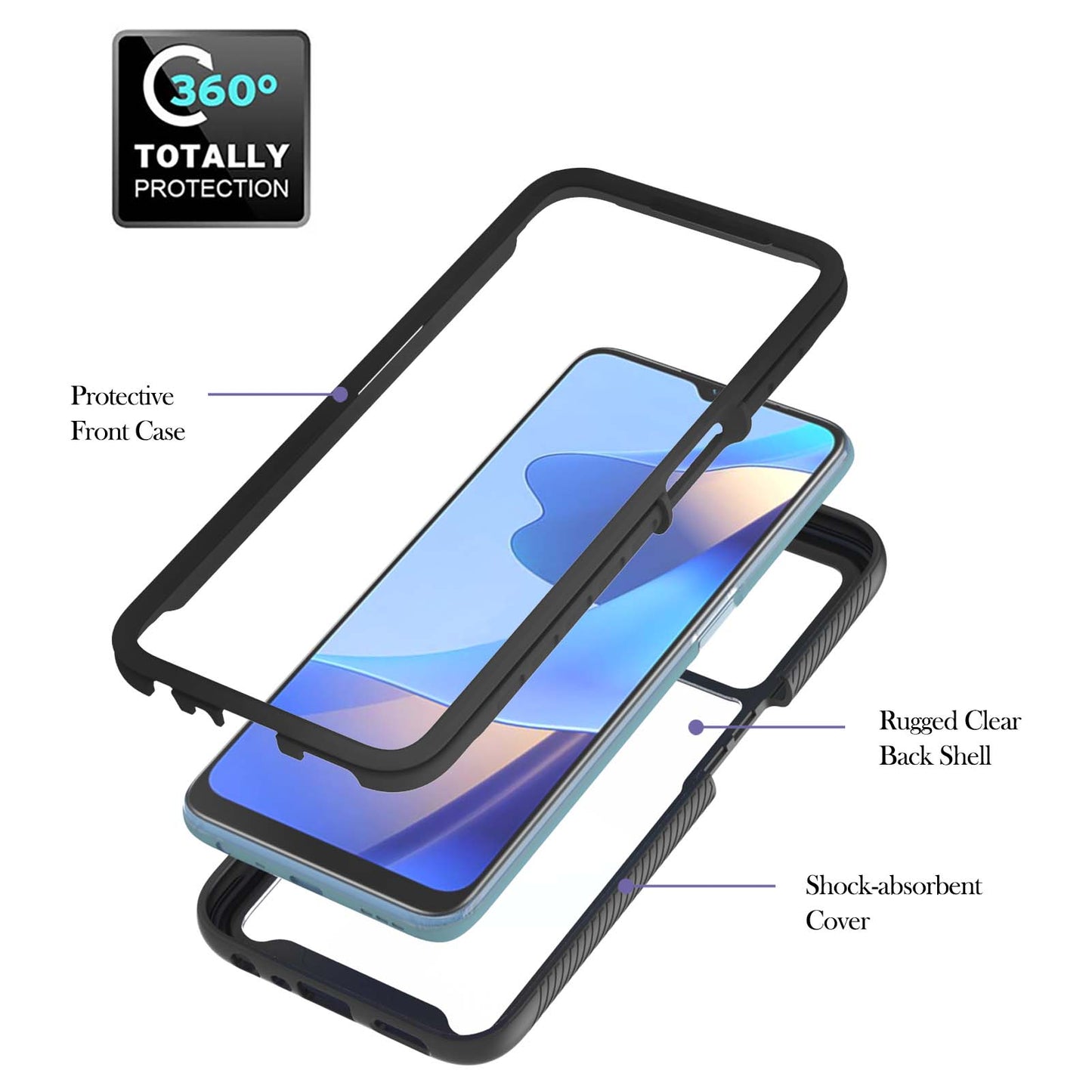 Drop-proof Anti-scratch TPU+PC Phone Case Shell with Rotating Ring Kickstand for Oppo A16/A16s/A54s