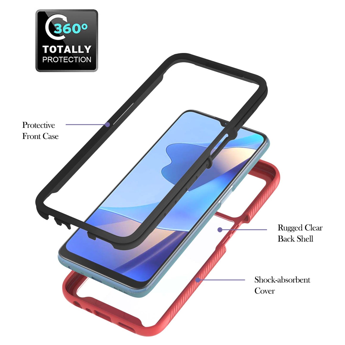 Drop-proof Anti-scratch TPU+PC Phone Case Shell with Rotating Ring Kickstand for Oppo A16/A16s/A54s