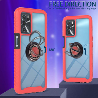 Drop-proof Anti-scratch TPU+PC Phone Case Shell with Rotating Ring Kickstand for Oppo A16/A16s/A54s