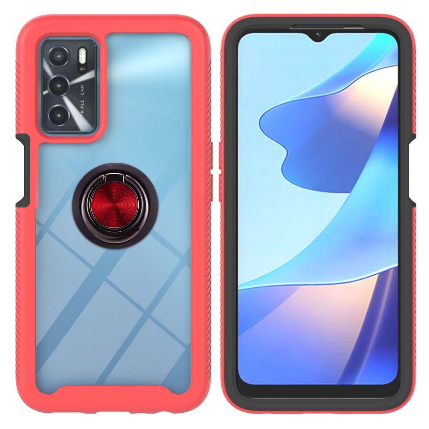 Drop-proof Anti-scratch TPU+PC Phone Case Shell with Rotating Ring Kickstand for Oppo A16/A16s/A54s