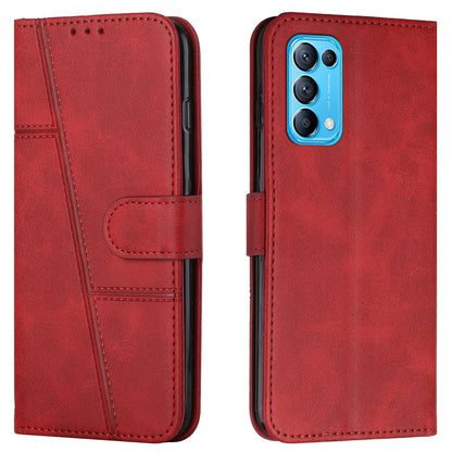 Stitching Lines Anti-fingerprint PU Leather Phone Protector Stand Wallet Cover Case for Oppo Reno5 4G/5G/Reno5 K/Find X3 Lite