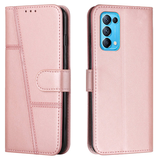 Stitching Lines Anti-fingerprint PU Leather Phone Protector Stand Wallet Cover Case for Oppo Reno5 4G/5G/Reno5 K/Find X3 Lite