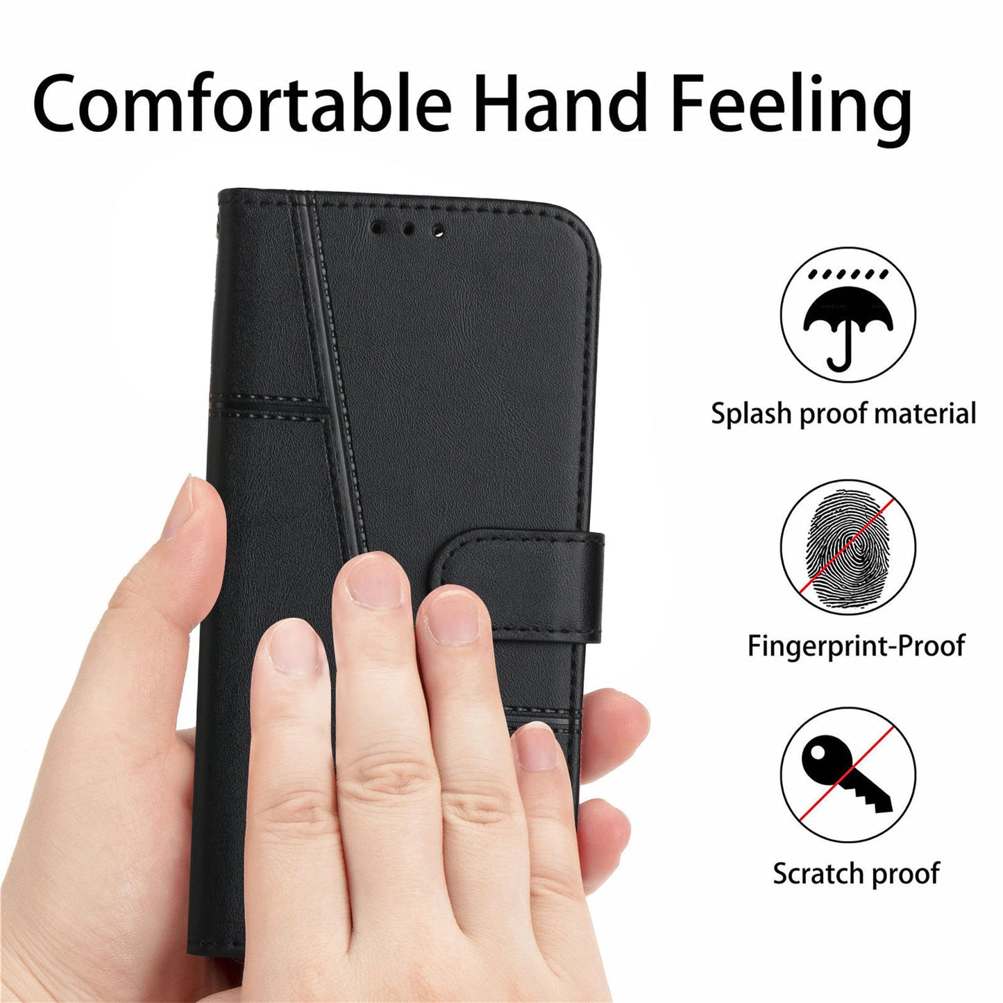 Fall Prevention Stand Feature Stitching Lines PU Leather Phone Wallet Cover Case for Oppo A16/A16s/A54s/A55 5G/A53s 5G