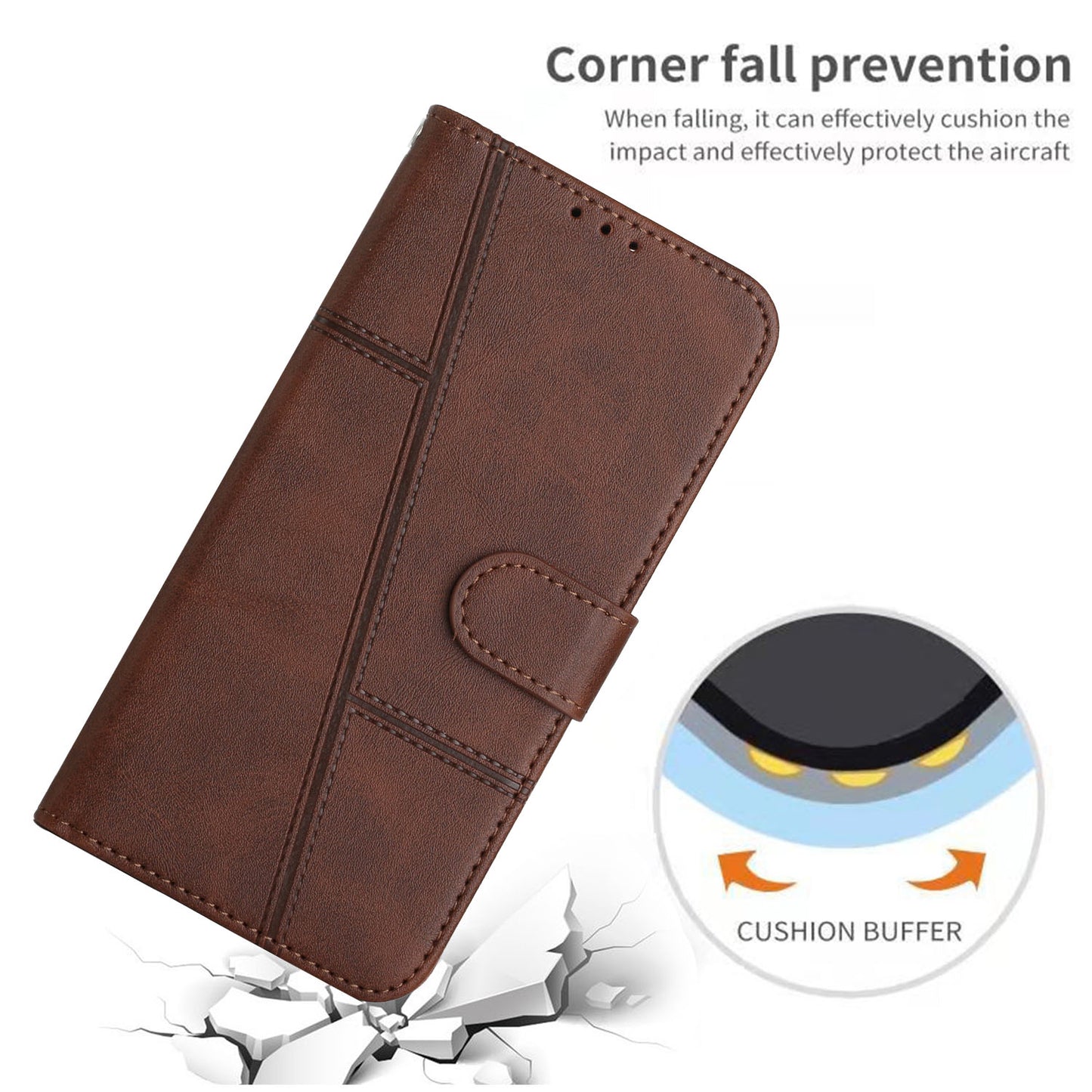 Fall Prevention Stand Feature Stitching Lines PU Leather Phone Wallet Cover Case for Oppo A16/A16s/A54s/A55 5G/A53s 5G