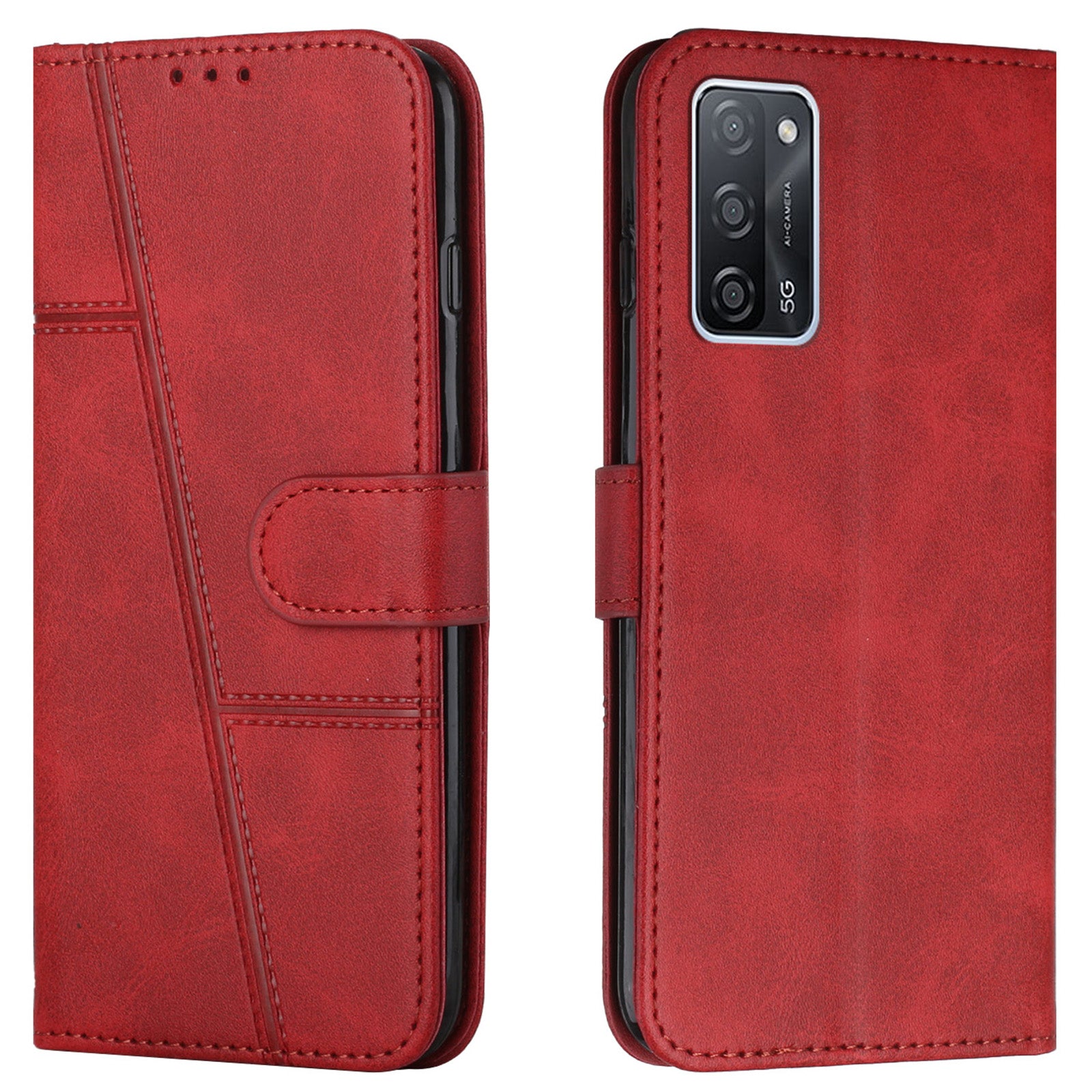 Fall Prevention Stand Feature Stitching Lines PU Leather Phone Wallet Cover Case for Oppo A16/A16s/A54s/A55 5G/A53s 5G