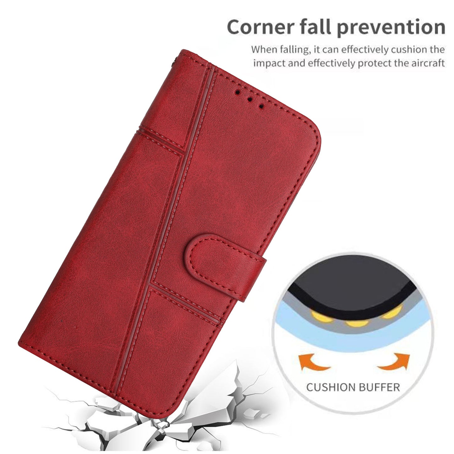 Fall Prevention Stand Feature Stitching Lines PU Leather Phone Wallet Cover Case for Oppo A16/A16s/A54s/A55 5G/A53s 5G