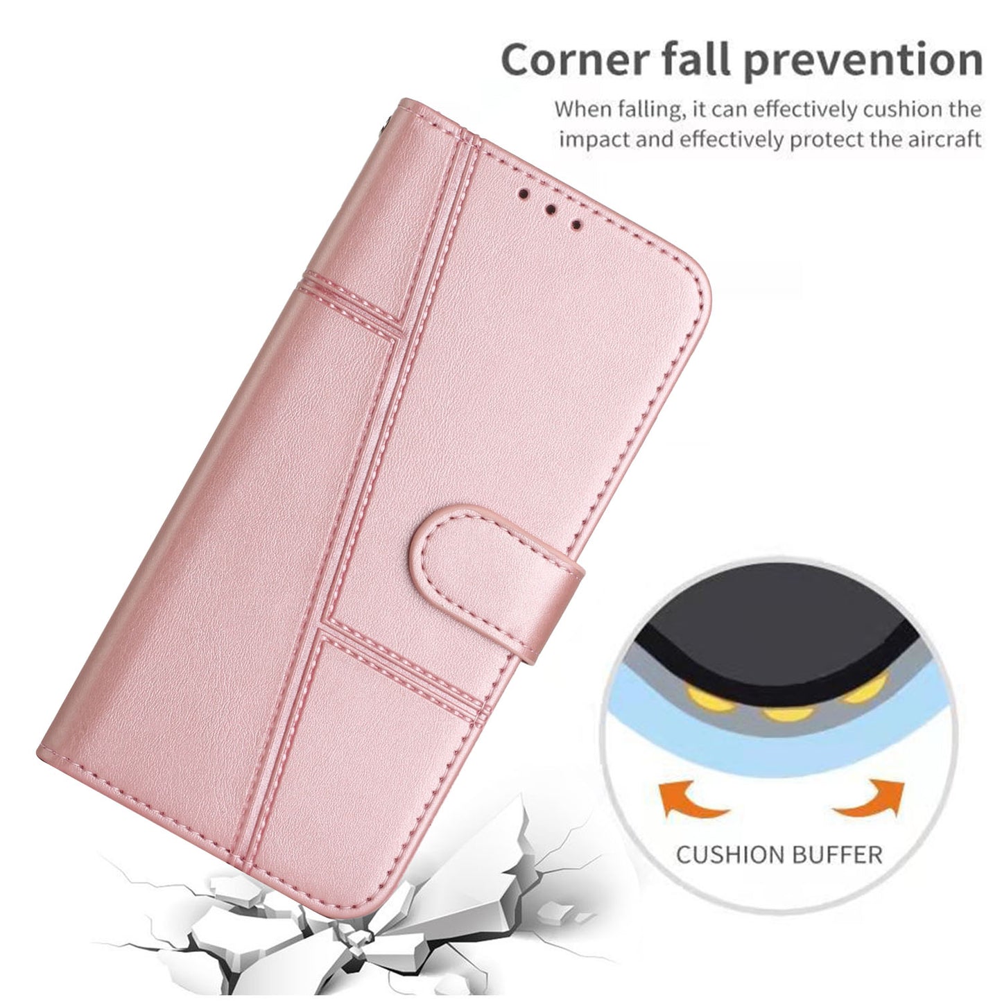 Fall Prevention Stand Feature Stitching Lines PU Leather Phone Wallet Cover Case for Oppo A16/A16s/A54s/A55 5G/A53s 5G