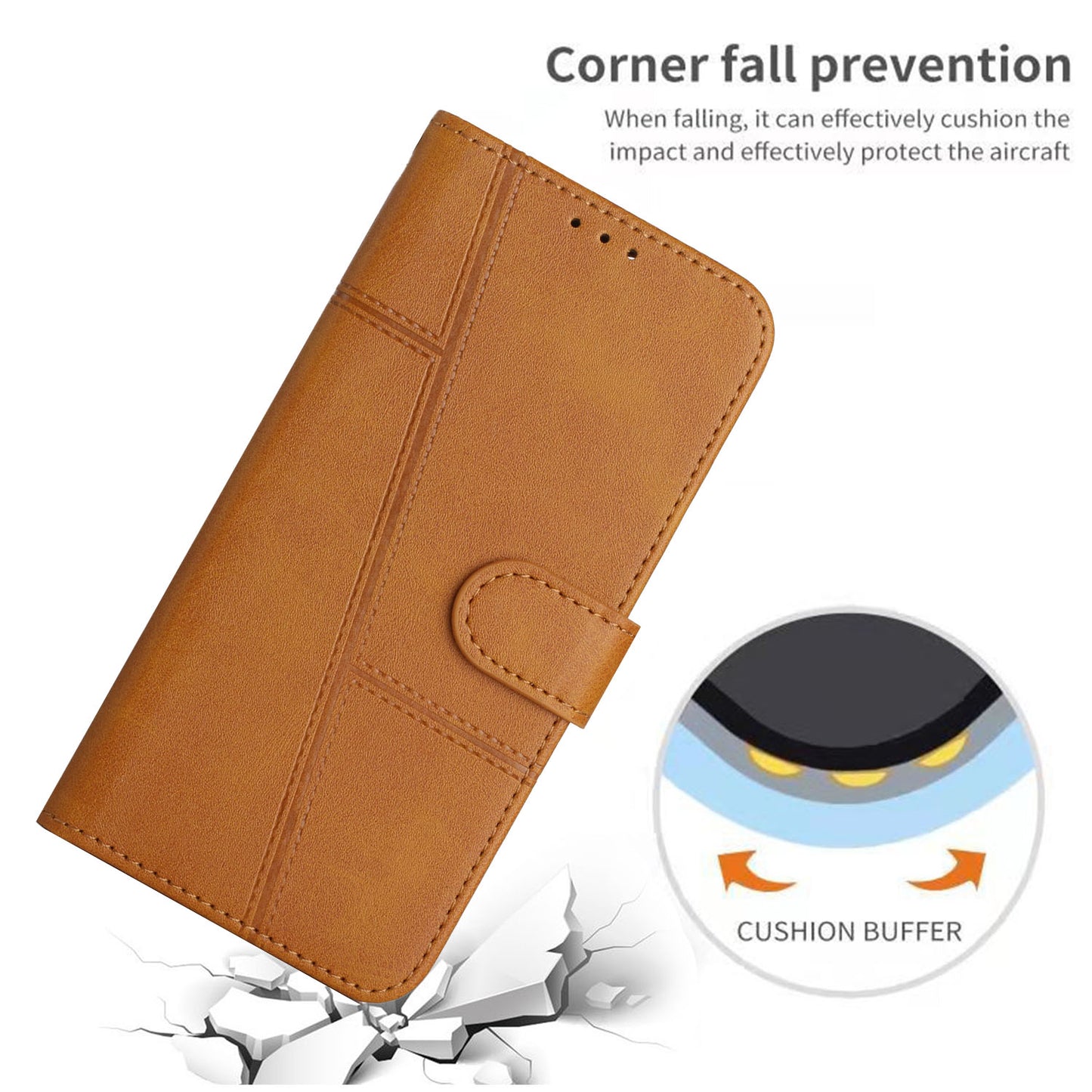 Fall Prevention Stand Feature Stitching Lines PU Leather Phone Wallet Cover Case for Oppo A16/A16s/A54s/A55 5G/A53s 5G