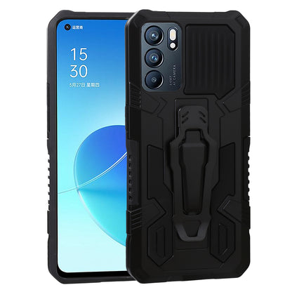 Drop-proof Kickstand Design PC + TPU Phone Case with Built-in Magnetic-absorbed Metal Plate Protective Cover for Oppo Reno6 5G