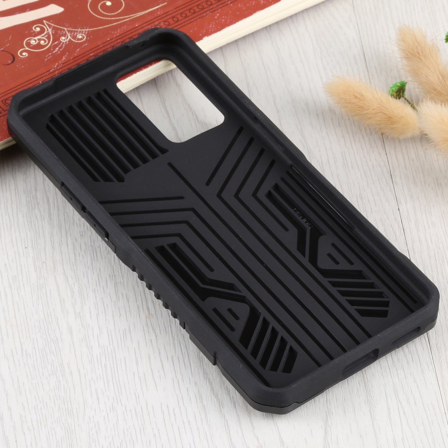 Drop-proof Kickstand Design PC + TPU Phone Case with Built-in Magnetic-absorbed Metal Plate Protective Cover for Oppo Reno6 5G