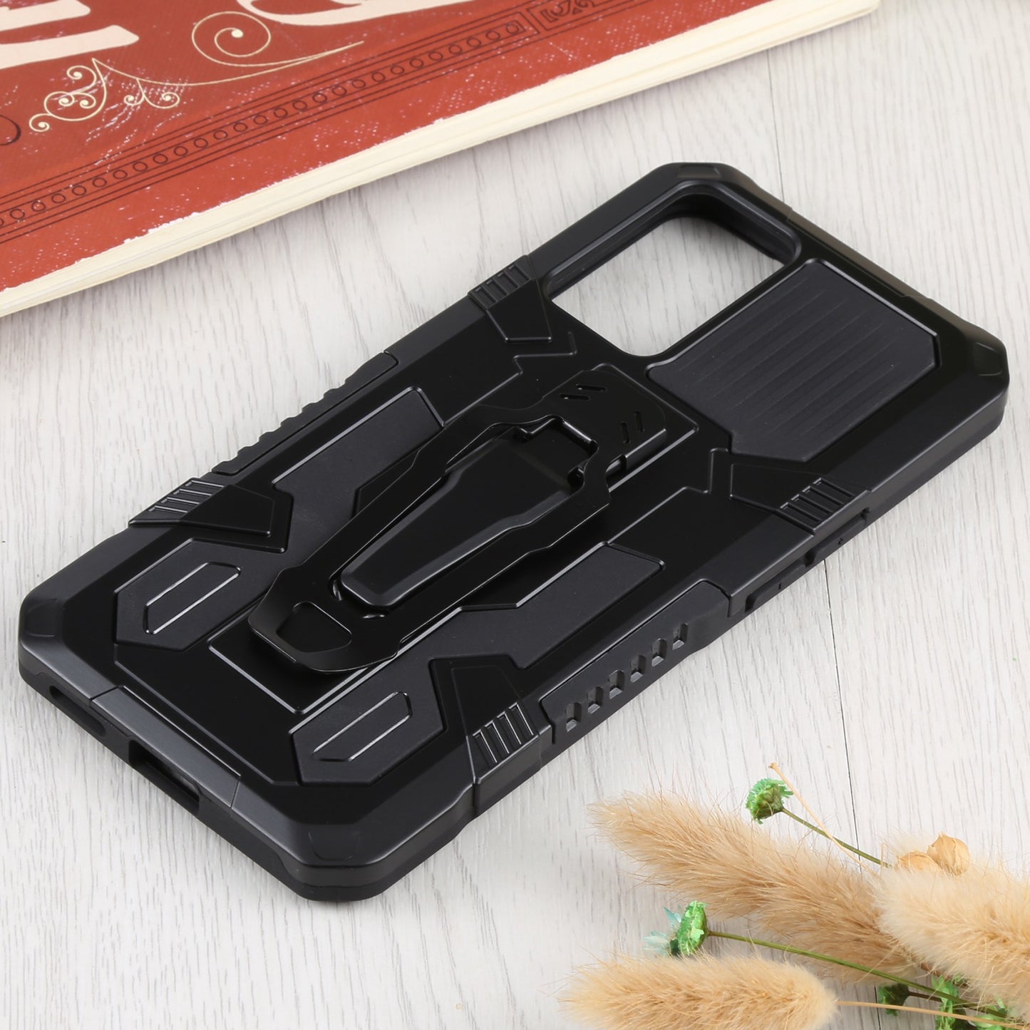 Drop-proof Kickstand Design PC + TPU Phone Case with Built-in Magnetic-absorbed Metal Plate Protective Cover for Oppo Reno6 5G