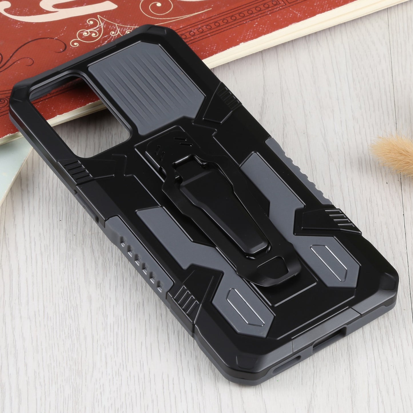 Drop-proof Kickstand Design PC + TPU Phone Case with Built-in Magnetic-absorbed Metal Plate Protective Cover for Oppo Reno6 5G