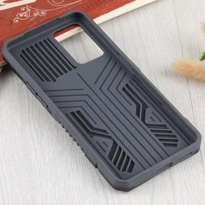 Drop-proof Kickstand Design PC + TPU Phone Case with Built-in Magnetic-absorbed Metal Plate Protective Cover for Oppo Reno6 5G