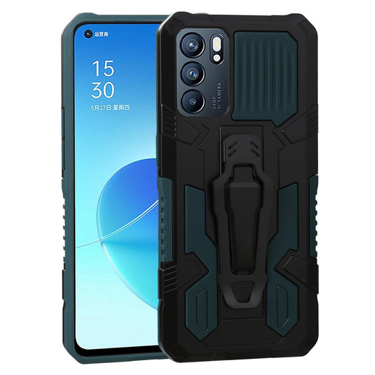 Drop-proof Kickstand Design PC + TPU Phone Case with Built-in Magnetic-absorbed Metal Plate Protective Cover for Oppo Reno6 5G