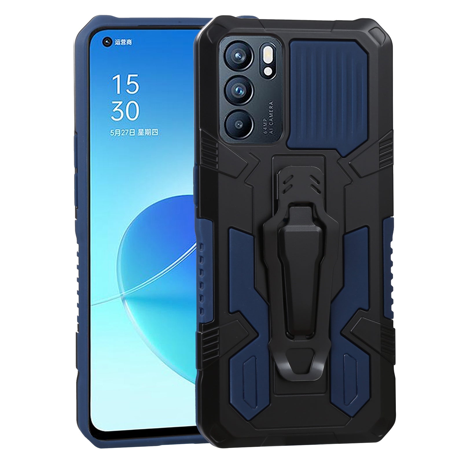 Drop-proof Kickstand Design PC + TPU Phone Case with Built-in Magnetic-absorbed Metal Plate Protective Cover for Oppo Reno6 5G