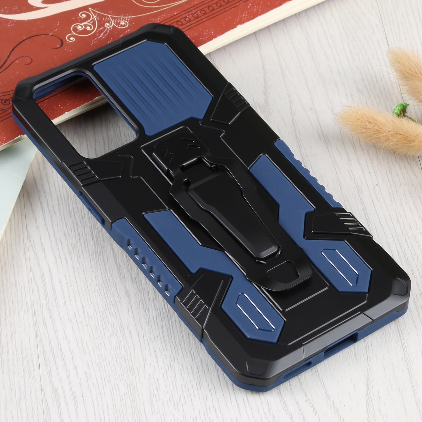 Drop-proof Kickstand Design PC + TPU Phone Case with Built-in Magnetic-absorbed Metal Plate Protective Cover for Oppo Reno6 5G