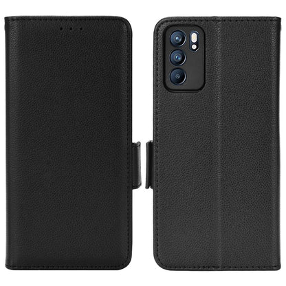 Litchi Texture PU Leather Stand Wallet Case Well-protected Double Magnetic Clasp Drop-proof Flip Cover for Oppo Reno6 5G