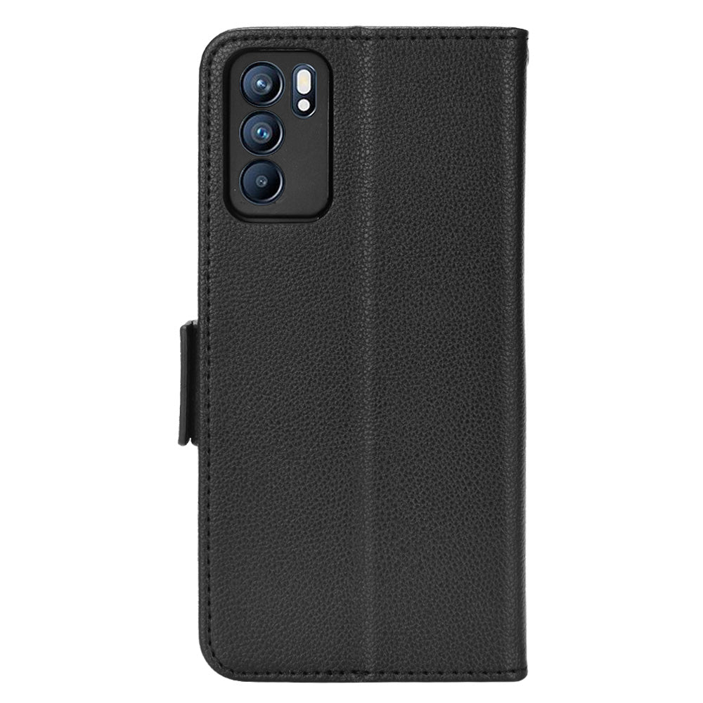 Litchi Texture PU Leather Stand Wallet Case Well-protected Double Magnetic Clasp Drop-proof Flip Cover for Oppo Reno6 5G