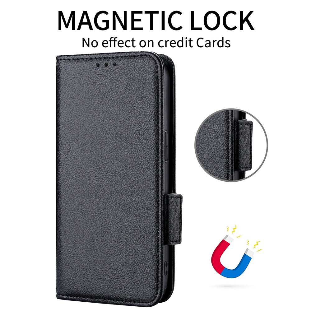 Litchi Texture PU Leather Stand Wallet Case Well-protected Double Magnetic Clasp Drop-proof Flip Cover for Oppo Reno6 5G