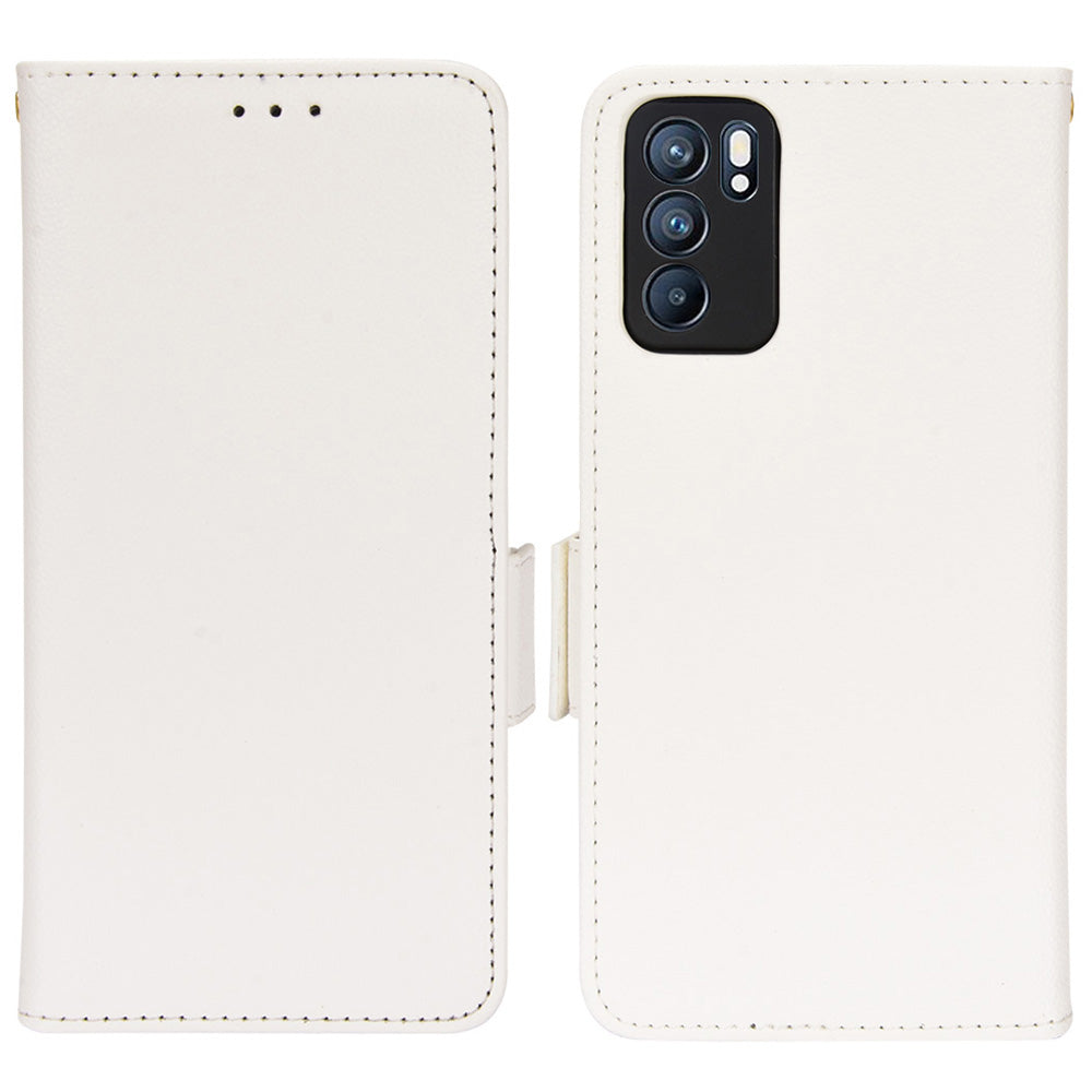 Litchi Texture PU Leather Stand Wallet Case Well-protected Double Magnetic Clasp Drop-proof Flip Cover for Oppo Reno6 5G