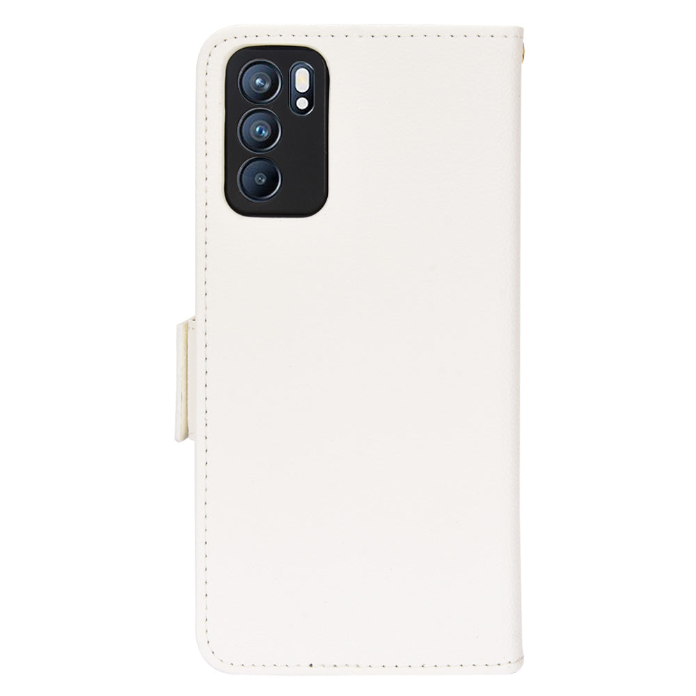 Litchi Texture PU Leather Stand Wallet Case Well-protected Double Magnetic Clasp Drop-proof Flip Cover for Oppo Reno6 5G