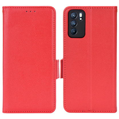 Litchi Texture PU Leather Stand Wallet Case Well-protected Double Magnetic Clasp Drop-proof Flip Cover for Oppo Reno6 5G