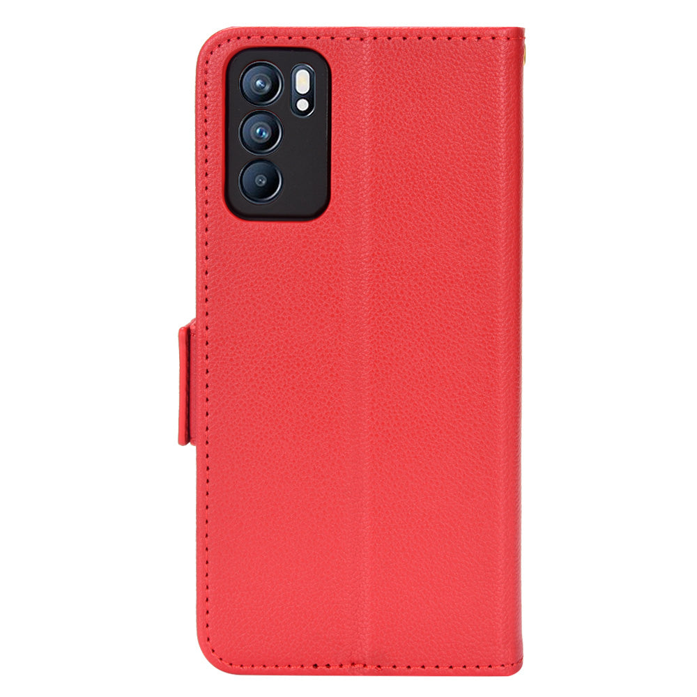 Litchi Texture PU Leather Stand Wallet Case Well-protected Double Magnetic Clasp Drop-proof Flip Cover for Oppo Reno6 5G