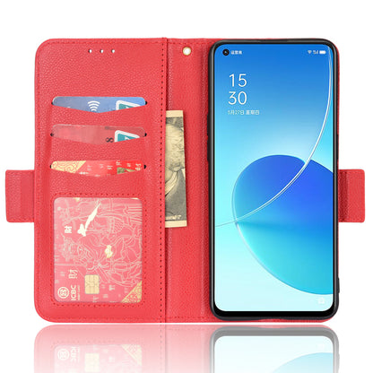 Litchi Texture PU Leather Stand Wallet Case Well-protected Double Magnetic Clasp Drop-proof Flip Cover for Oppo Reno6 5G