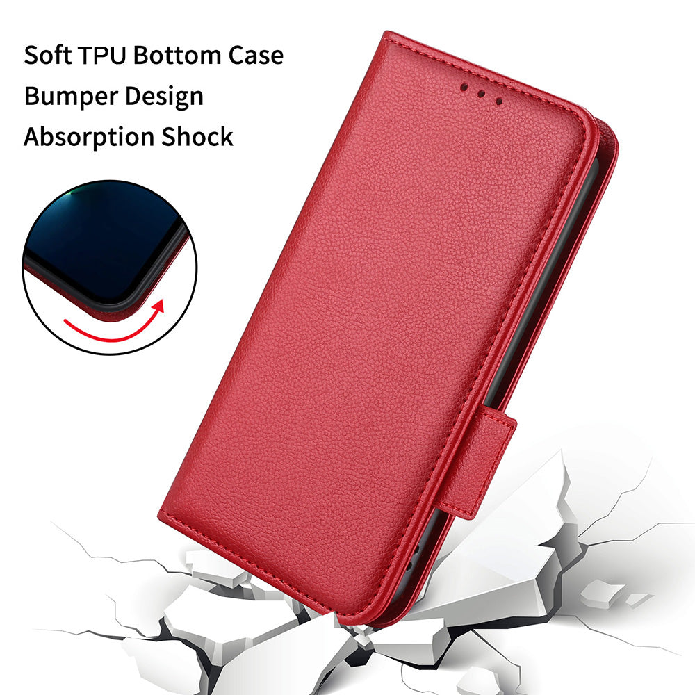 Litchi Texture PU Leather Stand Wallet Case Well-protected Double Magnetic Clasp Drop-proof Flip Cover for Oppo Reno6 5G