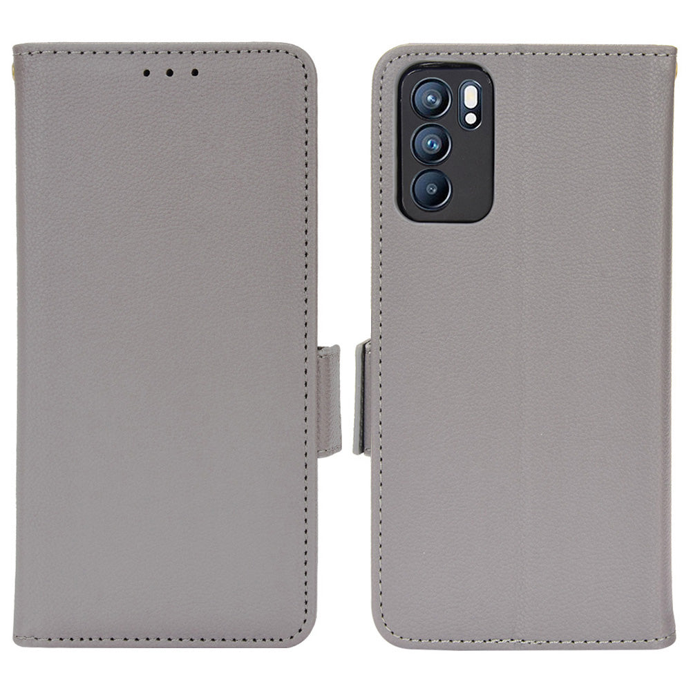 Litchi Texture PU Leather Stand Wallet Case Well-protected Double Magnetic Clasp Drop-proof Flip Cover for Oppo Reno6 5G