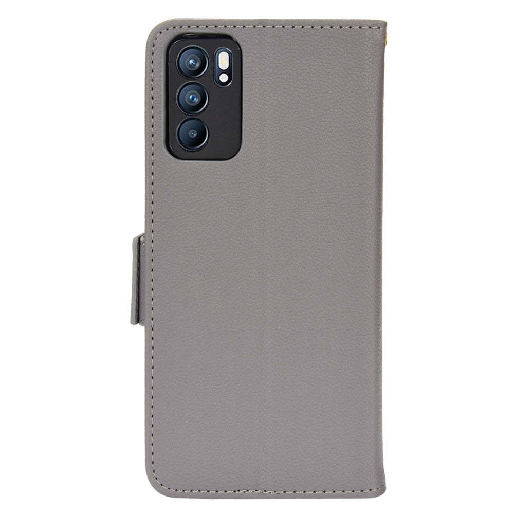 Litchi Texture PU Leather Stand Wallet Case Well-protected Double Magnetic Clasp Drop-proof Flip Cover for Oppo Reno6 5G