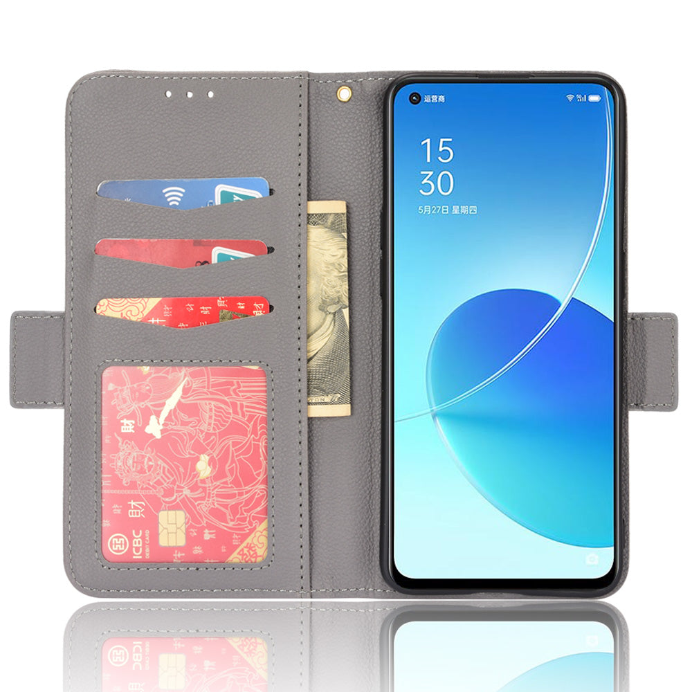 Litchi Texture PU Leather Stand Wallet Case Well-protected Double Magnetic Clasp Drop-proof Flip Cover for Oppo Reno6 5G